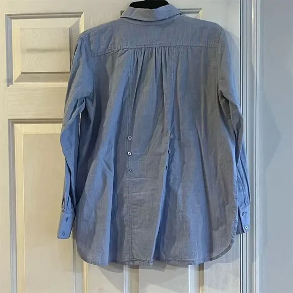 CAbi Women's M Blue Pintucked Button-Up Tunic Shirt Long Sleeve Casual - Picture 6 of 7